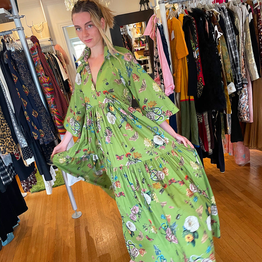 Cheeky Designed, Collared Bell Sleeve Dress Green / One size