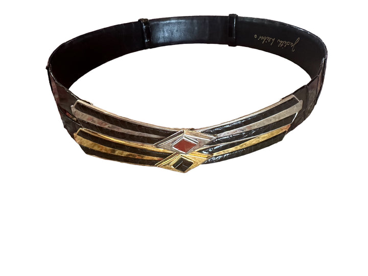 Judith Leiber Black Leather Vintage Belt Pre-Loved Vintage Judith Leiber Adjustable Black Leather  main image 4